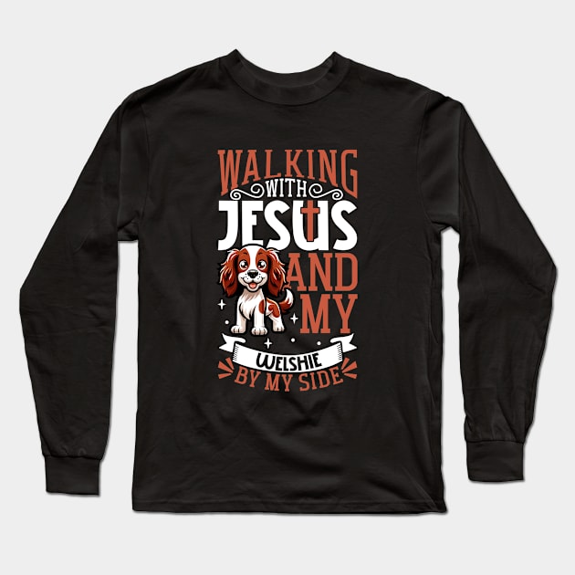 Jesus and dog - Welsh Springer Spaniel Long Sleeve T-Shirt by Modern Medieval Design